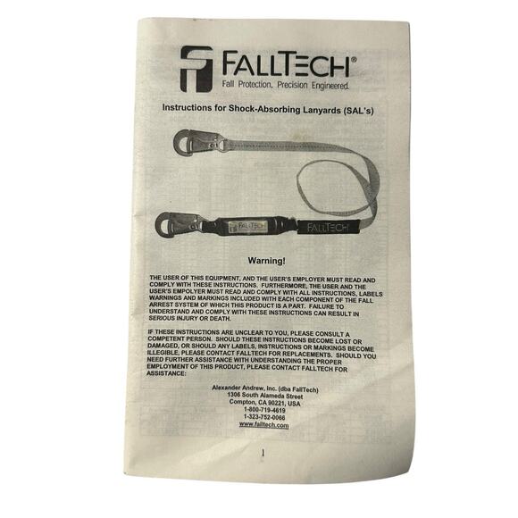 Falltech Shock Absorbing Lanyard 8259 6ft Max 310 Lbs Blue NEW - Picture 6 of 8